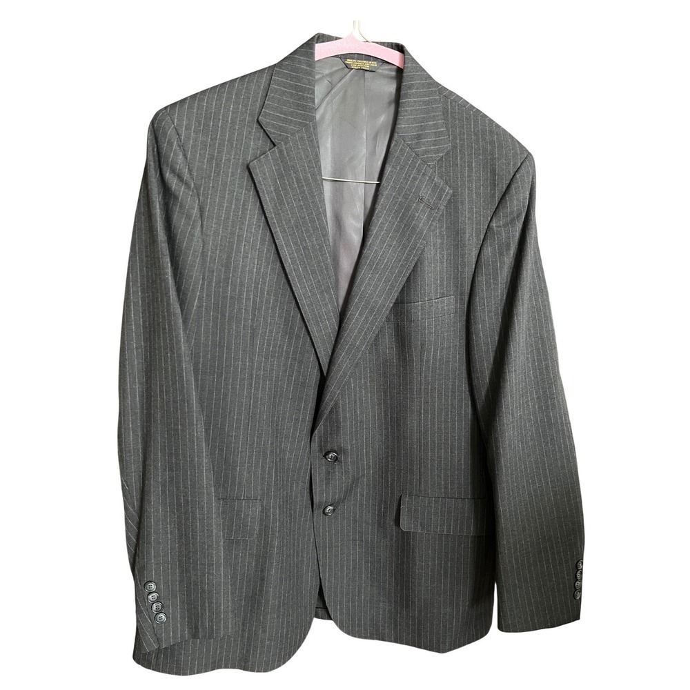 Classic Pinstripe Suit Charcoal Wool‎ Blend John Weitz Palm Beach 46R Big Tall